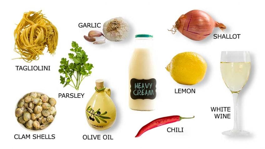 Ingredients for clam shell Italian pasta