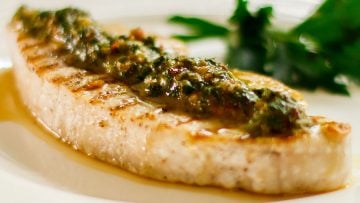 Sword fish grilled with Chimichurri sauce, a healthy recipe
