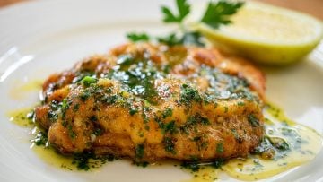 Pork Schnitzel with lemon garlic butter
