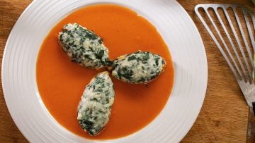 Malfatti - Cheesy Italian Dumplings with spinach and tomato sauce