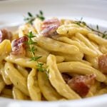 Capunti in cream pecorino cheese and pancetta sauce