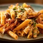 Crispy Salami and Olive Tomato Pasta