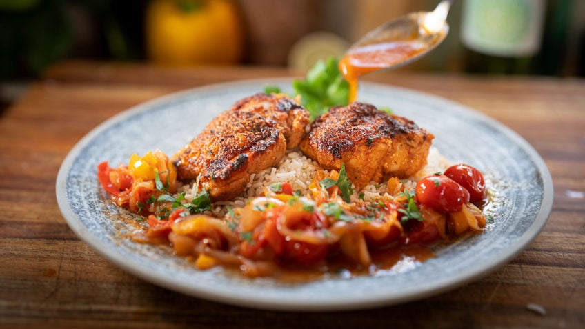One pan Chicken Basquaise with peppers and chili