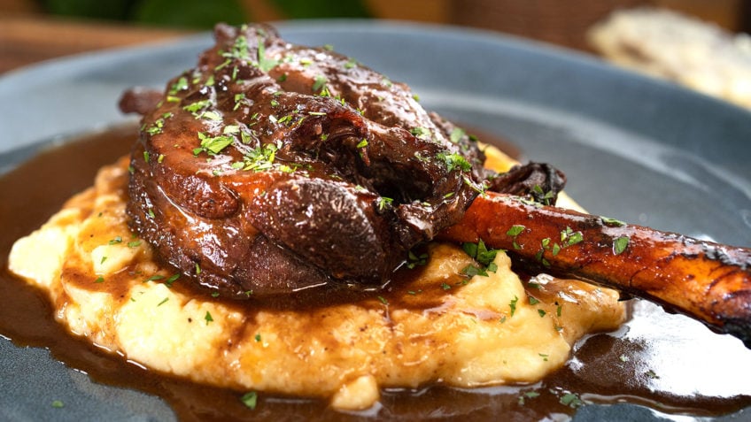 Braised Lamb Shanks with roasted garlic