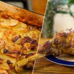 GARLIC roast lamb and potatoes