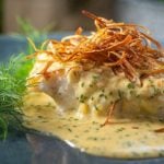 Seared Fish with Crispy Leeks and Velvety Hollandaise