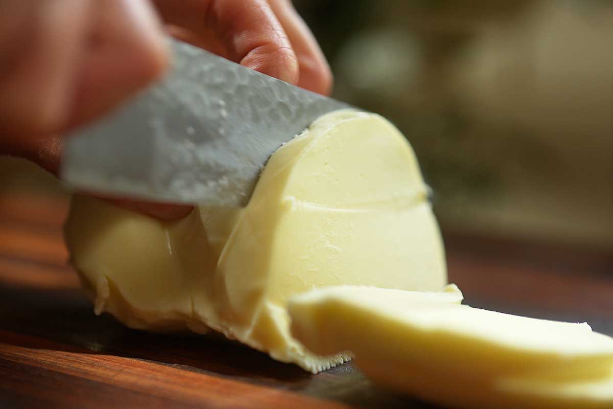 Low-moisture mozzarella and smoked ham cut into matching cubes