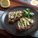 Whole sardines, charred bread, lemon and chilli