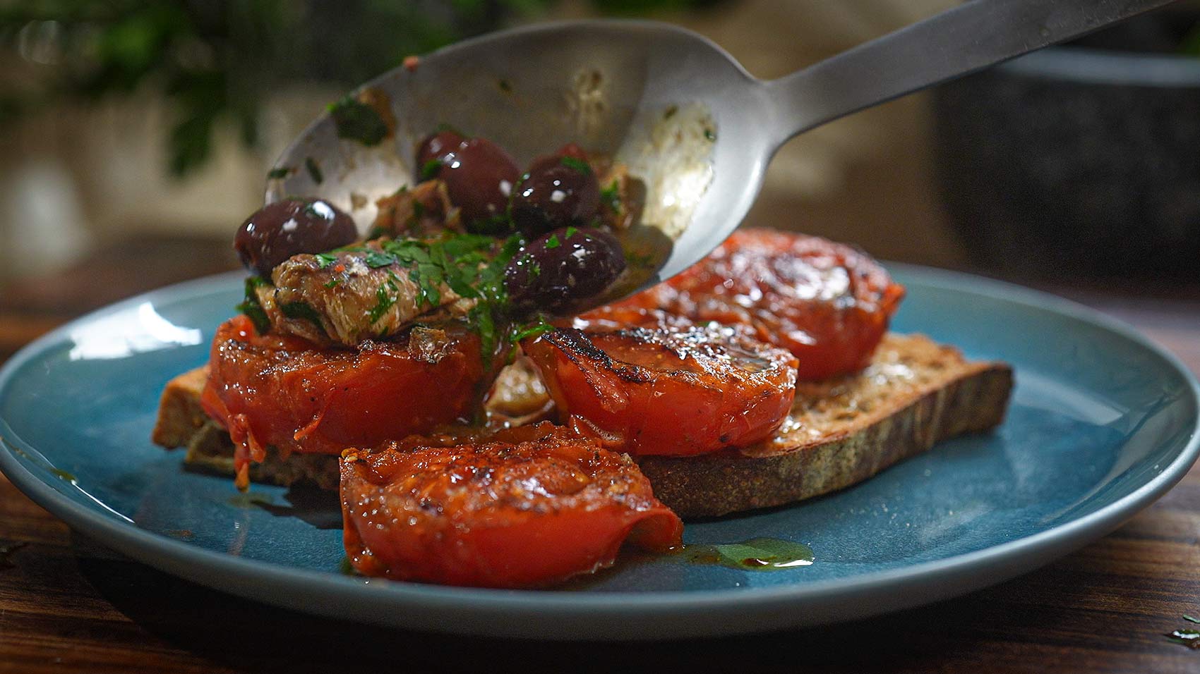 Warm Sardines and Tomatoes on Toasted Sourdough