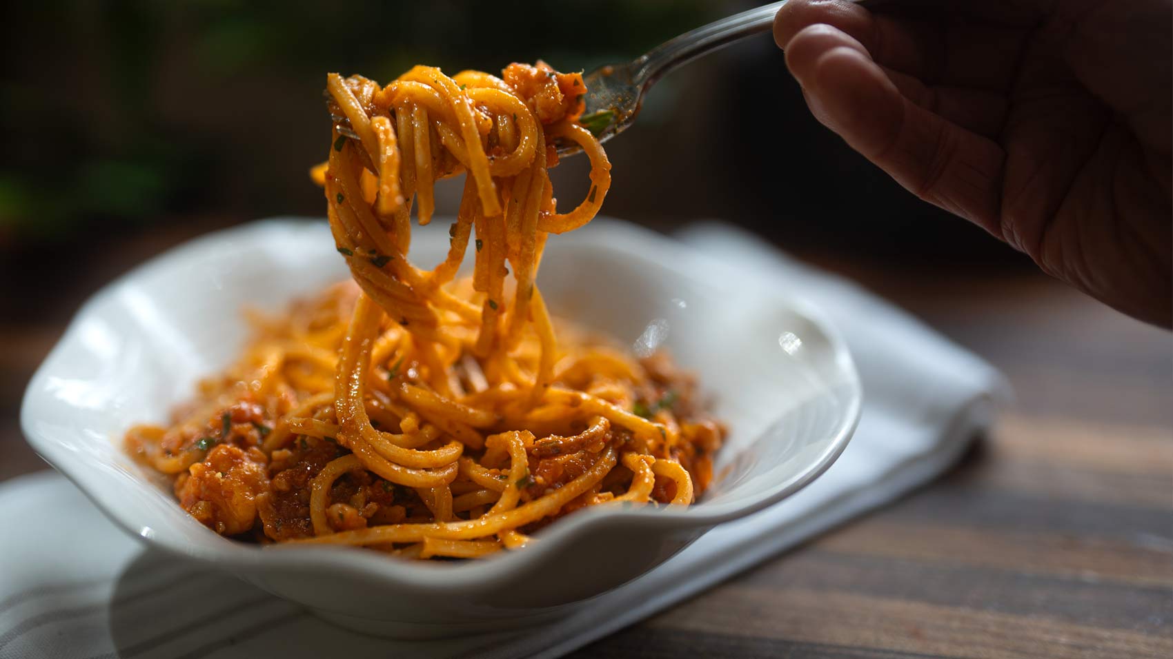 Shrimp Bolognese Spaghetti