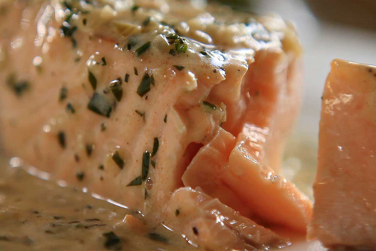 Salmon cooked medium rare