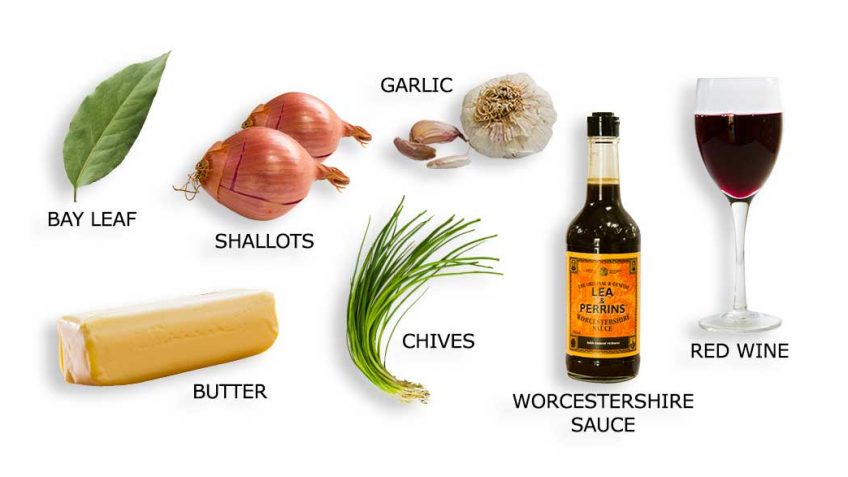 Ingredients for red wine and shallot butter