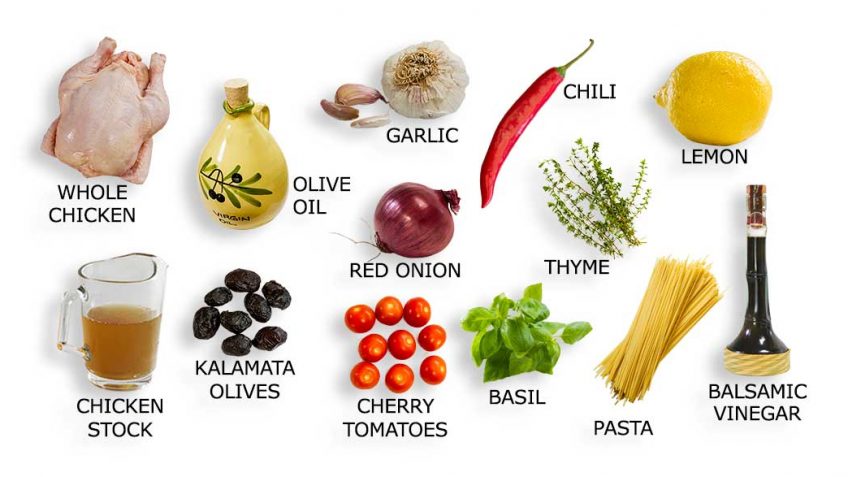 Roasted chicken Mediterranean ingredients