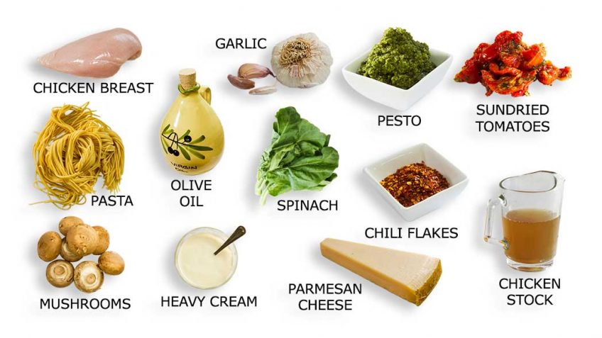Ingredients for pasta pesto recipe