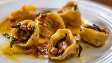 Tortellini made from scratch with a sage and hazelnut butter sauce