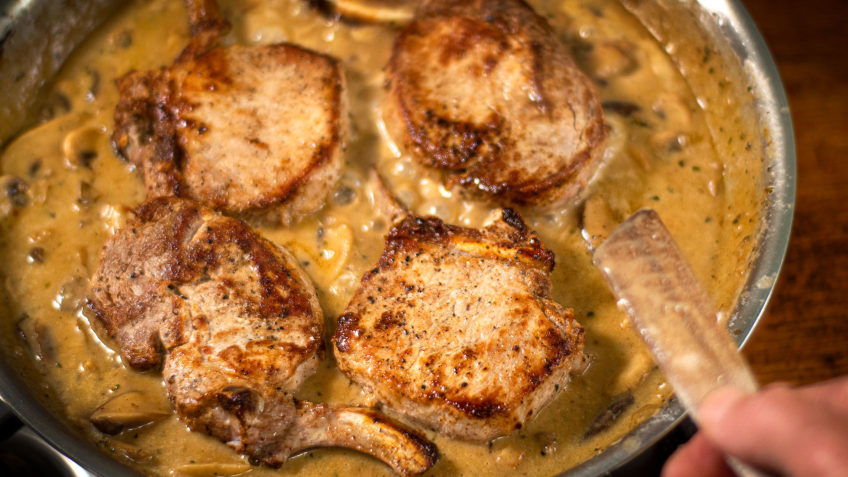 Pork Cutlets in Mushroom and Garlic Sauce