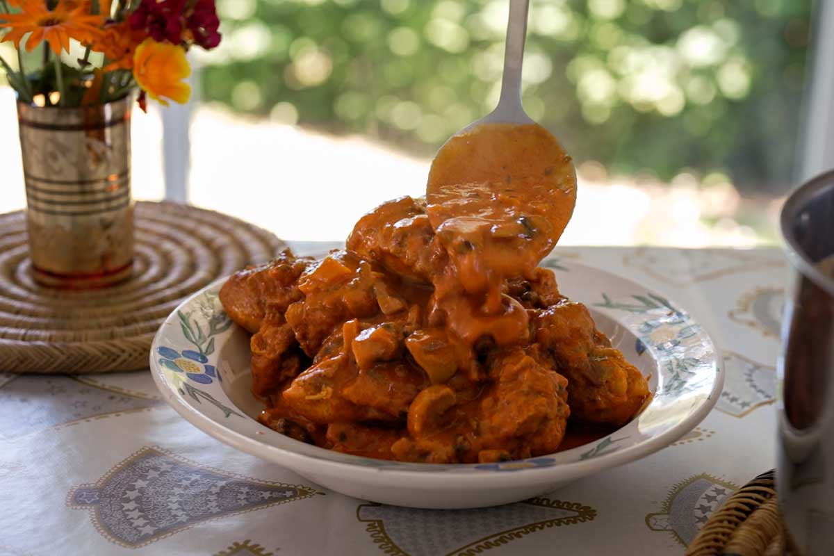 French chicken chasseur cooked in France
