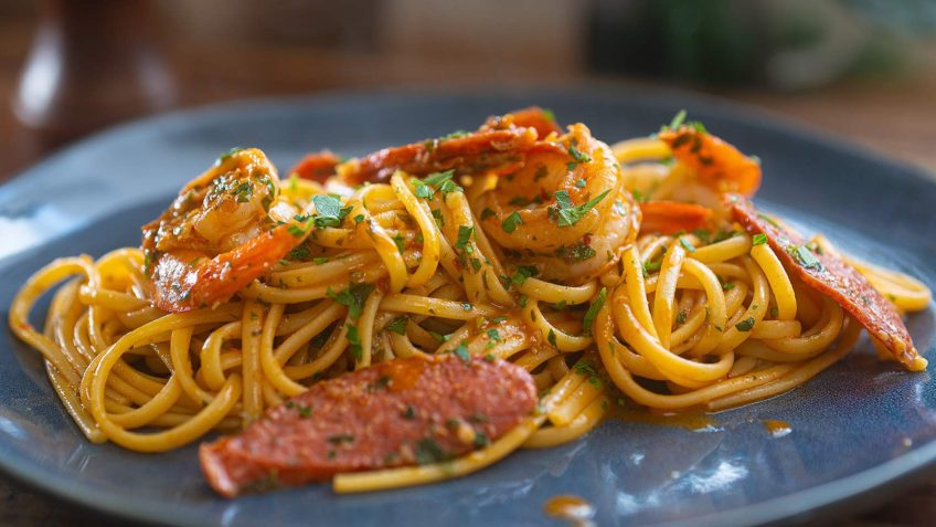 Garlic and chili Shrimp pasta with Chorizo