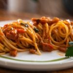Italian Comfort Spaghetti with Crispy Pancetta and Spicy Tomato Sauce