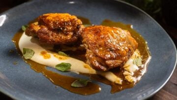 Crispy Lemon Chicken Thighs with Whipped Feta & Burnt Honey