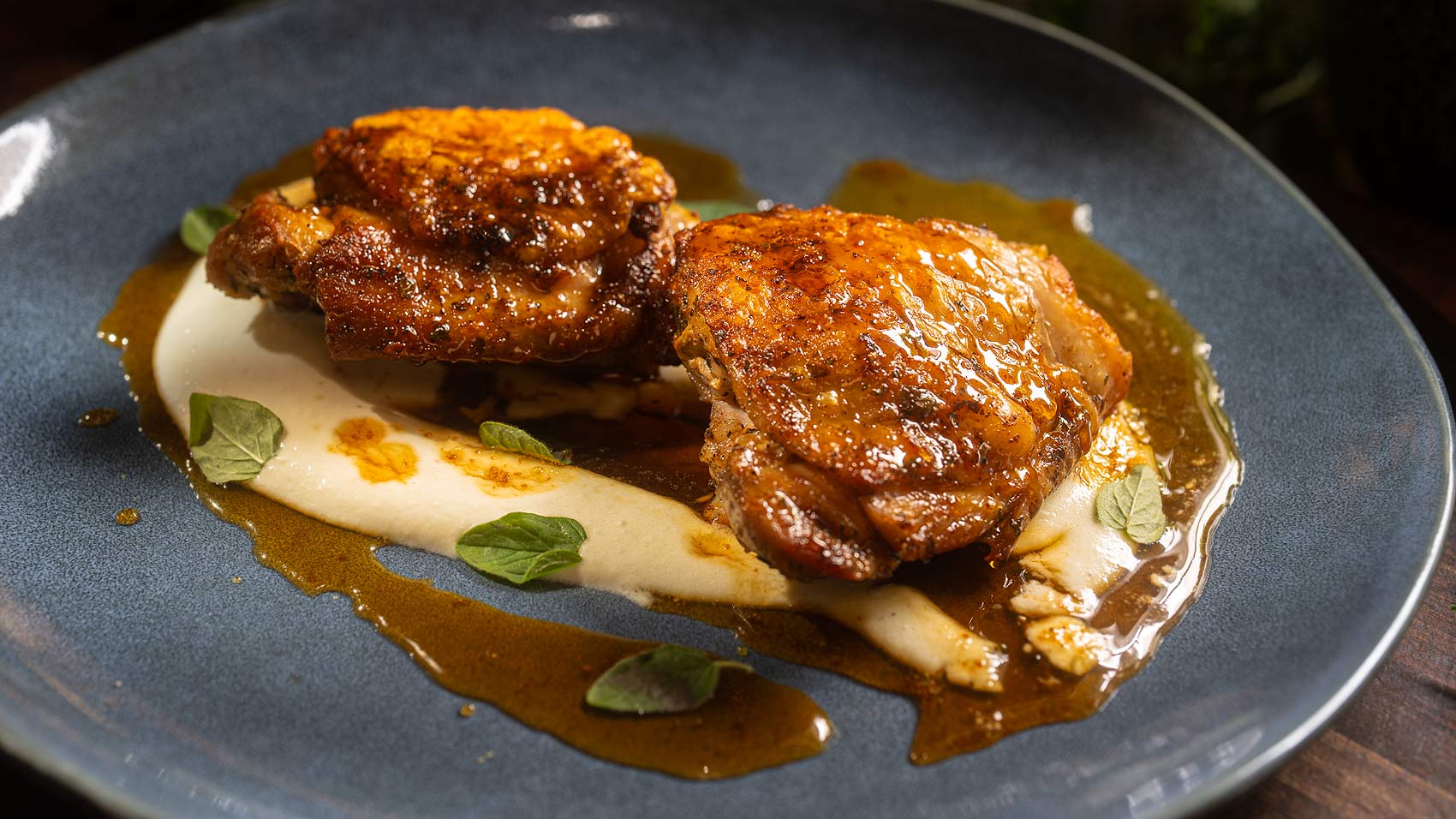 Crispy Lemon Chicken Thighs with Whipped Feta & Burnt Honey