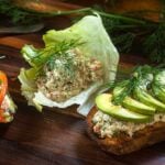 Mediterranean tuna salad with feta, lemon and fresh herbs served on toasted sourdough