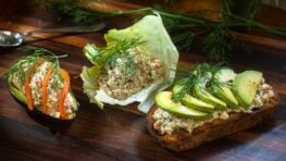 Mediterranean tuna salad with feta, lemon and fresh herbs served on toasted sourdough