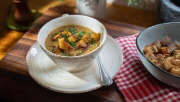 Red Lentil Soup with Garlic Sourdough Croutons