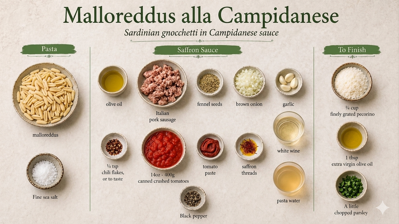 Sardinian gnocchetti in Campidanese sauce Ingredients