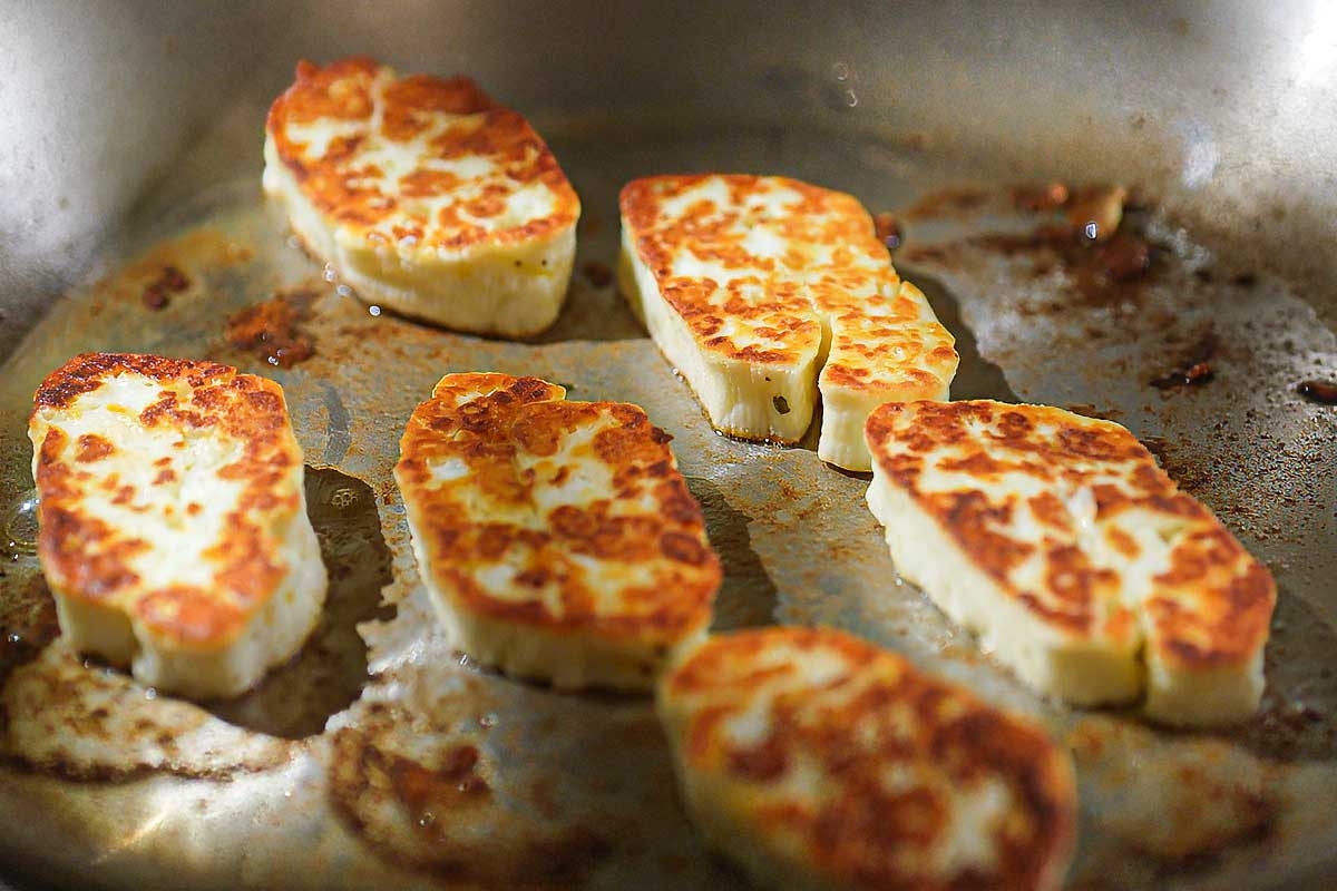 Pan fried halloumi cheese