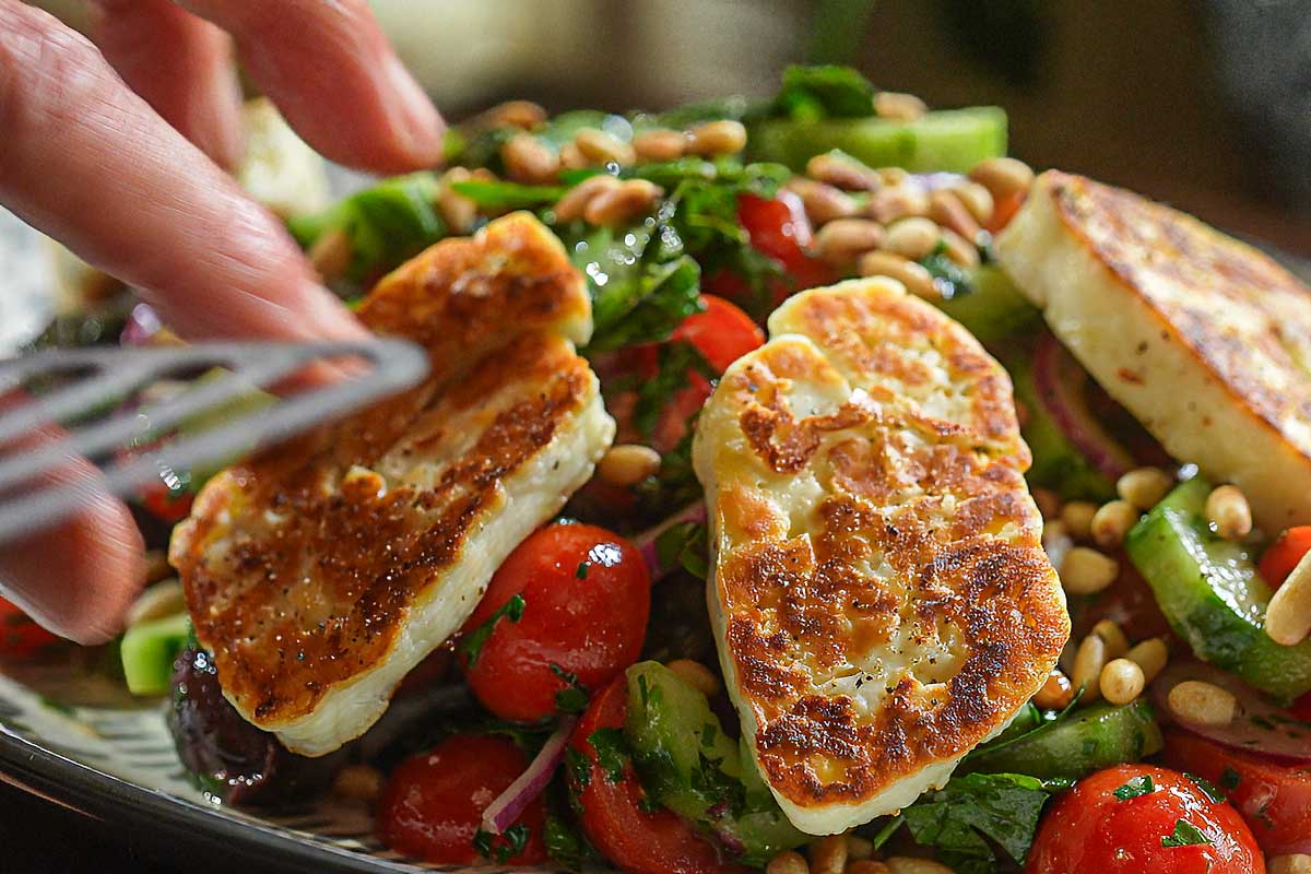 squeaky bite of halloumi against the cold