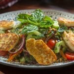 Healthy Mediterranean salad with halloumi cheese