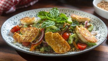 Healthy Mediterranean salad with halloumi cheese