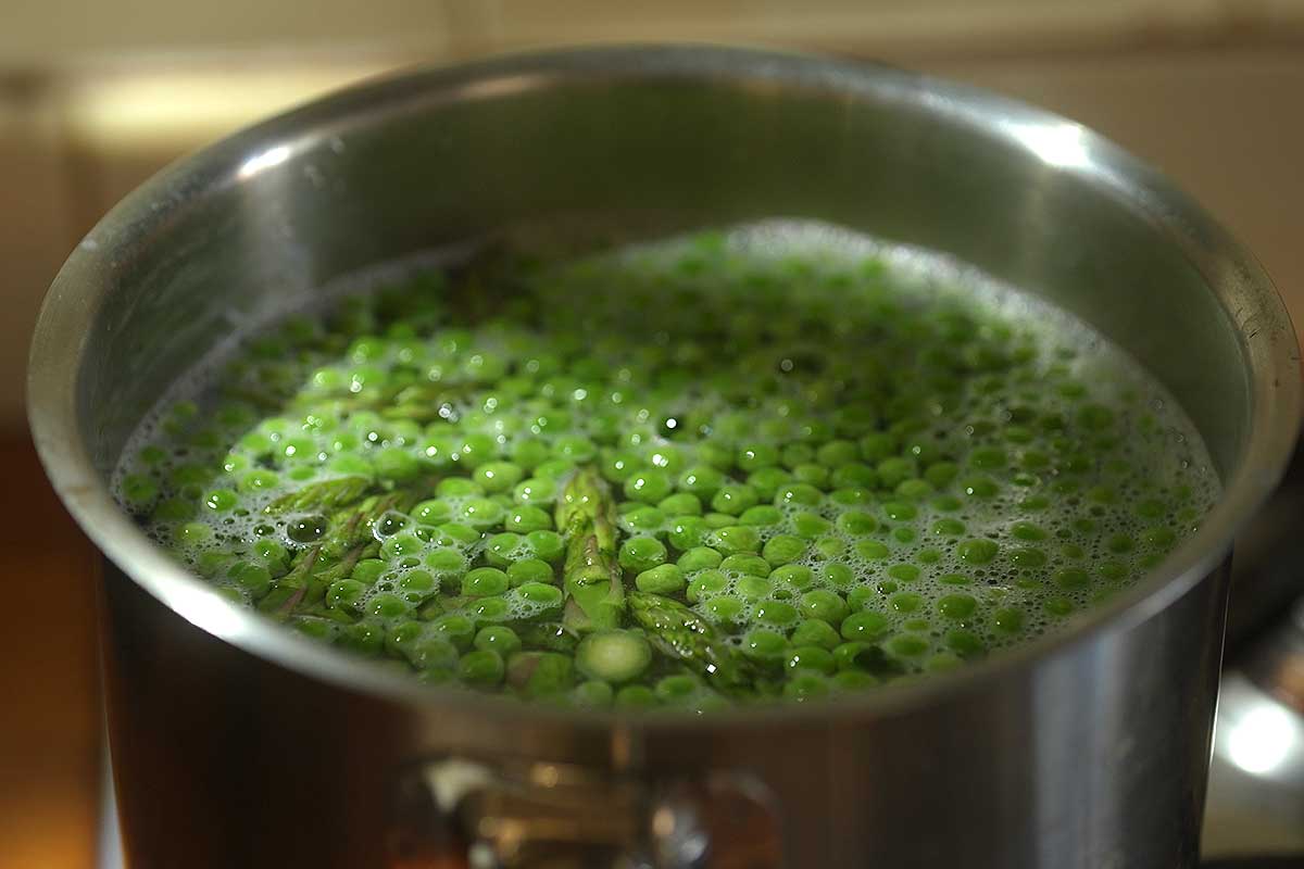 Cook veggies in pasta water